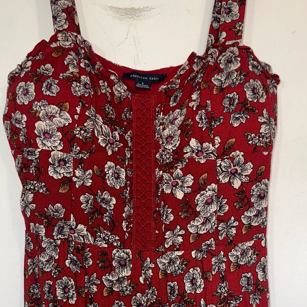 American Eagle Outfitters Red Floral Jumpsuit